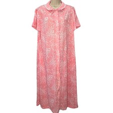 Vintage 70s JCPenney Short Sleeve Robe Pink Floral Size M Snap Button Cottage