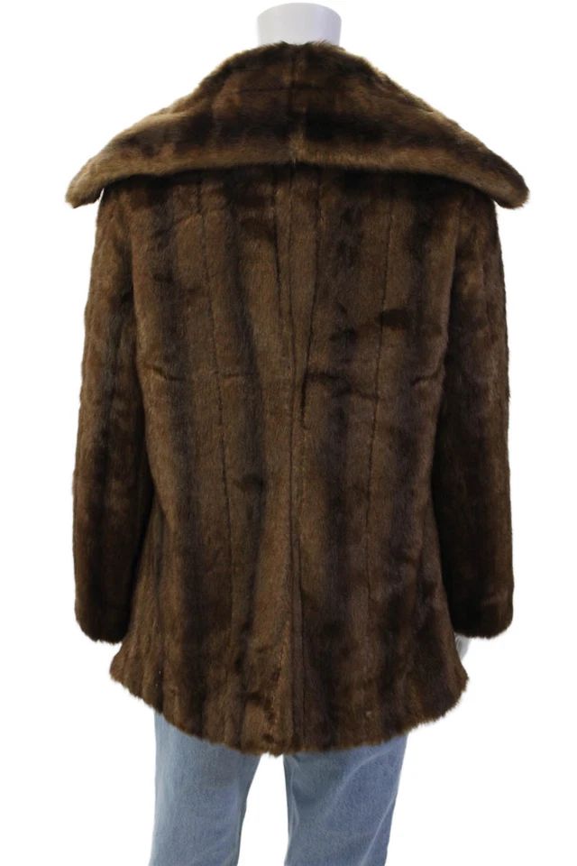 Chaqueta Abrigo Aqua Mujer Piel Sintética Capucha Cuello Manga Larga Marrón Talla Pequeña Foto 3 de 4