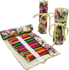 Flowers Pattern Canvas Pencil Wrap Colored Pencil Roll up Holders Peony Coloring