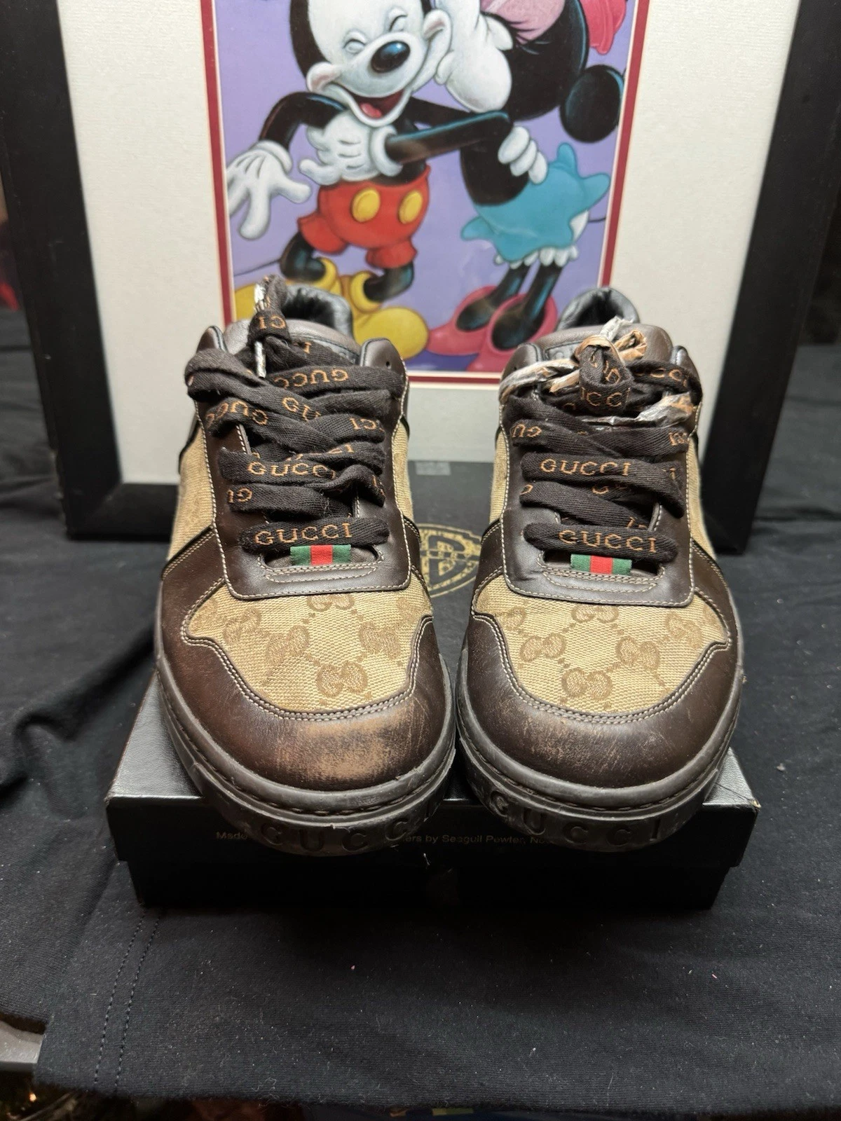 Chaussures vintage Gucci homme taille 8 toile monogramme marron (lire description pour défauts)
