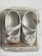Vintage Sears Infant Soft Sole Shoes White Crib Shoes Size 2 3-6m DEADSTOCK