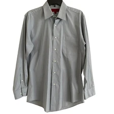 Bergamo New York Mens Fitted Light Gray Button-Down Shirt M 15.5