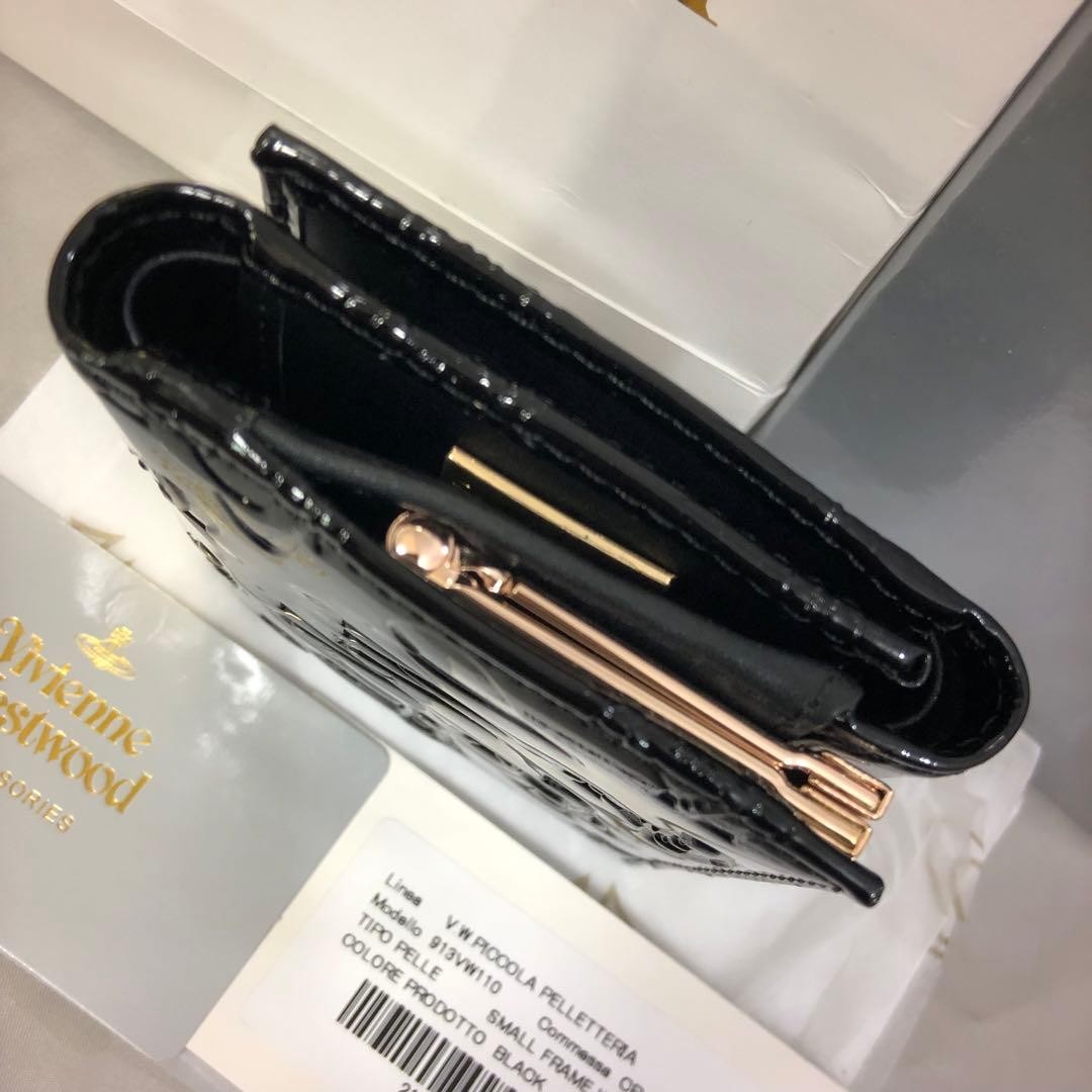 Vivienne Westwood Tri fold Wallet Black Enamel Orb 9cmx11cmx3cm