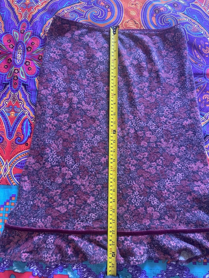 Vintage Top Shop Pink Floral Stretch Pencil Knee Skirt Velvet Burgundy Trim 16 - Image 3 of 4