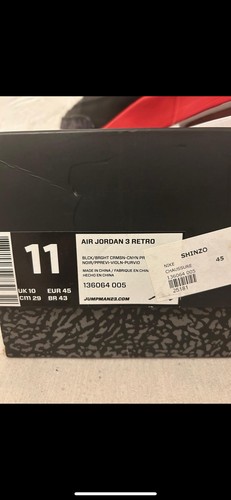 AIR JORDAN 3 RETRO CRIMSON / Taille 45 (11 Us)/ Très Bon État / OG Box - Photo 13/13