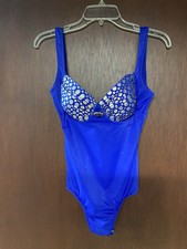Vintage Catalina Women  s One Piece Swimsuit Push-up Blue Gold Polka Dot Sz 10
