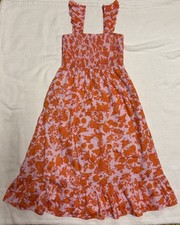 The Drop Floral Ruffled Smocked Sun Dress Pink Orange Cottagecore size Medium 