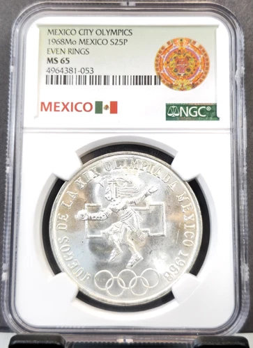 1968 MEXICO SILVER 25 PESOS S25P OLYMPICS NGC MS 65 BEAUTIFUL GEM BU COIN