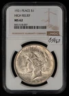 1921 $1 Silver Peace Dollar - High Relief Key Date - NGC MS 62 - SKU-B5967