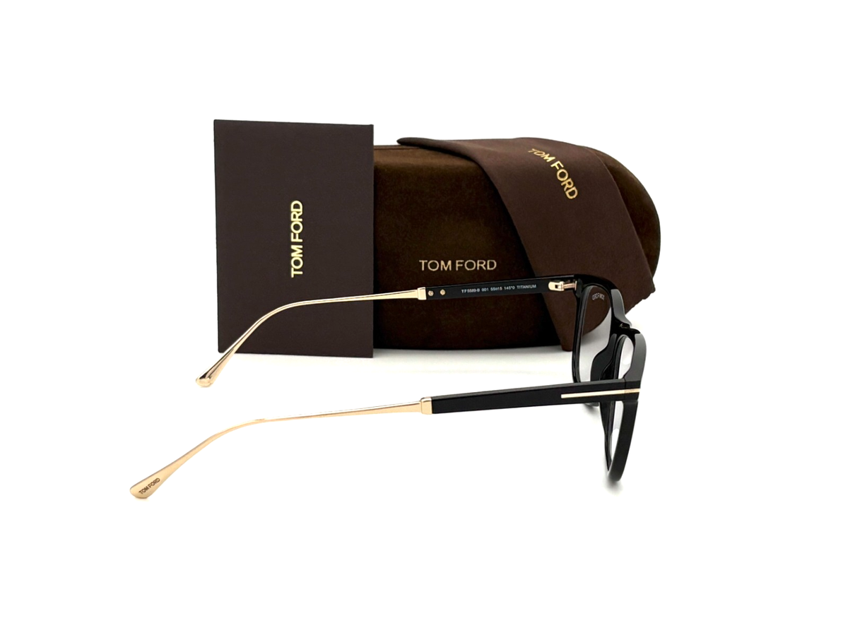 Tom Ford Ft5589 001 Shiny Black Gold Blue Block 55mm Eyeglasses