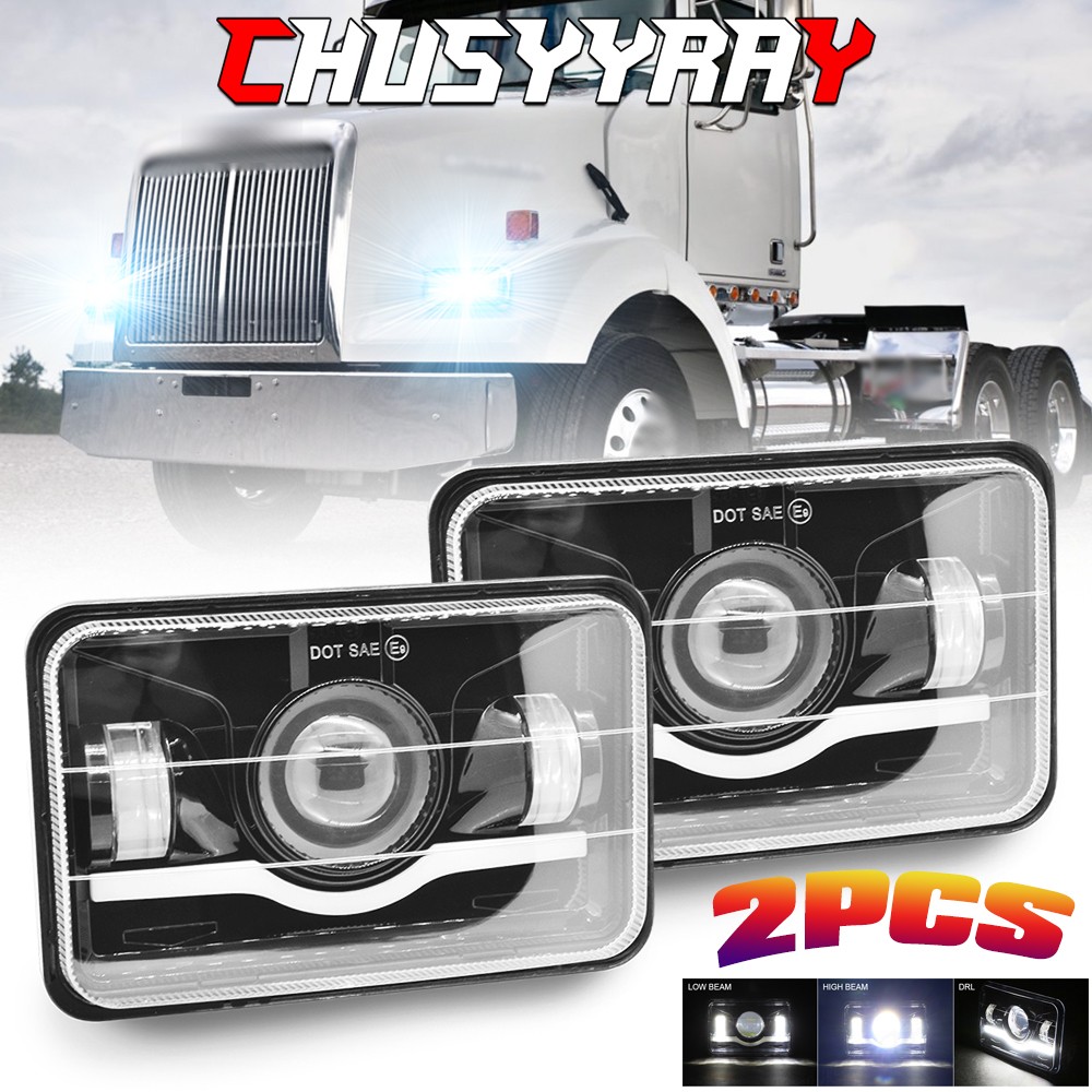 2PCS For Western Star 4900 Semi Truck 4x6" LED Headlights Hi-Lo Beam H4656/4651
