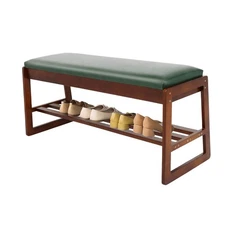 Solid Wood Shoe Bench 2-Tier Wooden Entryway Bench Modern Shoe Rack 39.4 in