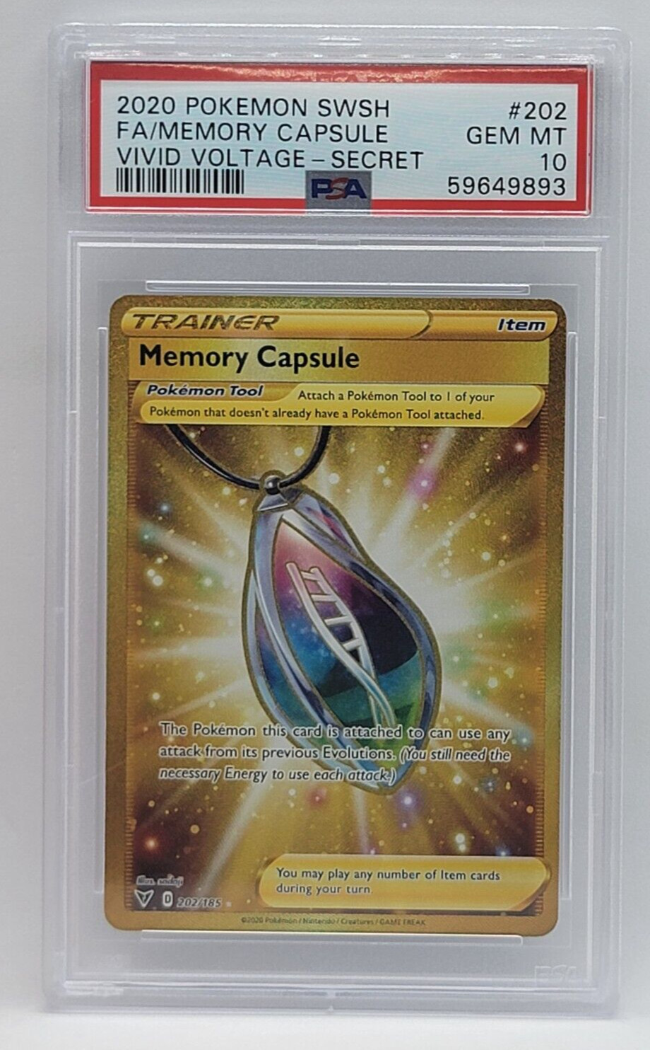 2020 Pokemon SWSH Vivid Voltage F/A Secret #202 PSA GEM MINT 10 - MEMORY CAPSULE