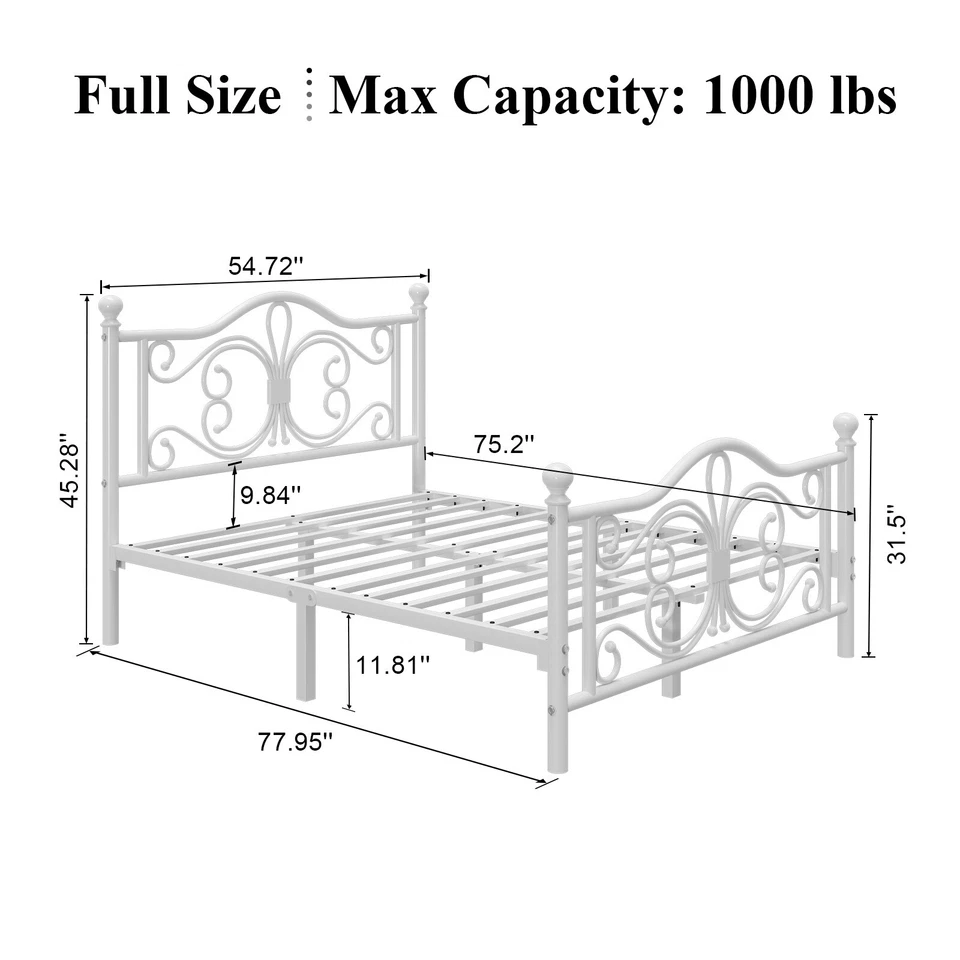 Metal Platform Twin/Full/Queen Bed Frame with White Headboard & Footboard - Image 3 of 4