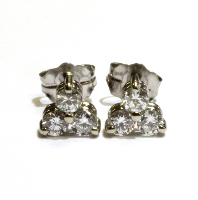 14k white gold .36ct SI1 H 3 stone round stud diamond earrings cluster Natural