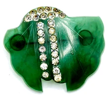 Incredible Green Early Plastic Antique Rhinestone Vtg Art Deco Brooch Pin C-Clsp
