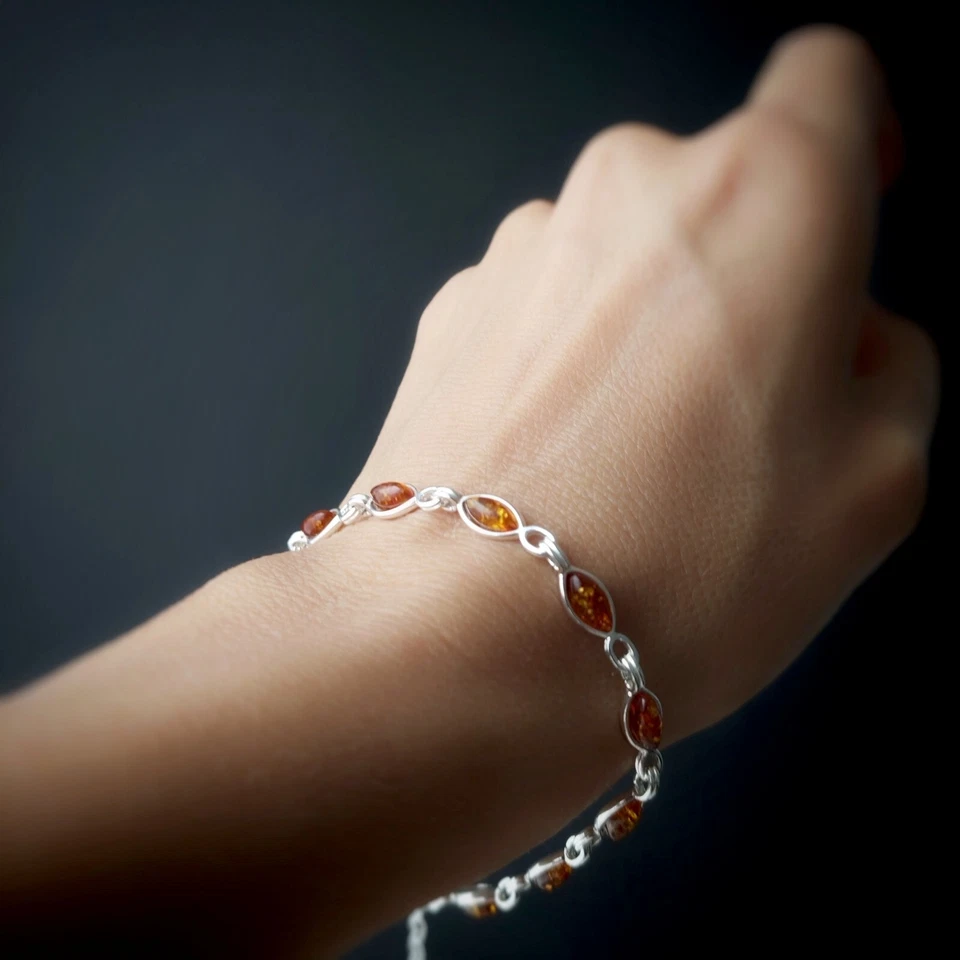 Cognac Amber bracelet, silver bracelet with natural Baltic amber, gemstone - Image 2 of 4
