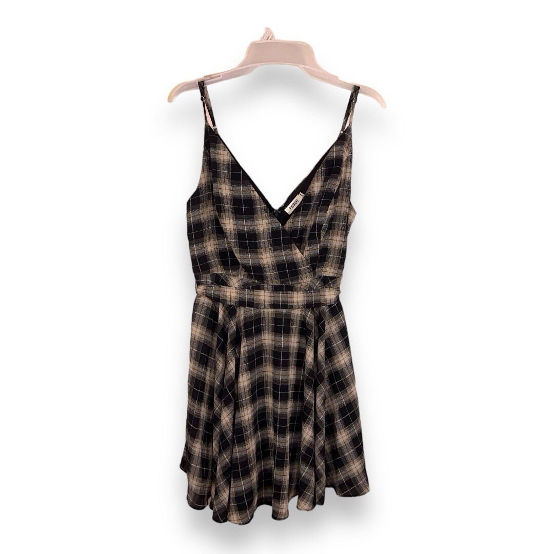 MEDIUM JUNIORS ESSUE PLAID DRESS SLEEVELESS ACADEMIA PREPPY LINED BEIGE  BLACK | eBay