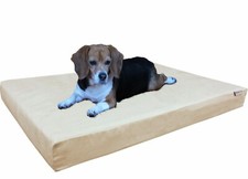 Medium Khaki Suede Pet Dog Bed Orthopedic Waterproof Cooling Memory Foam 37x27x4