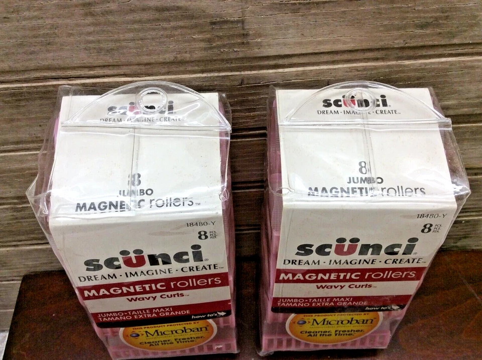 Lote de 2 Rodillos Magnéticos Rosa Scunci Rizos Ondulados Jumbo 8 Piezas/Paquete Nuevo en Paquete 18480-Y Foto 4 de 4
