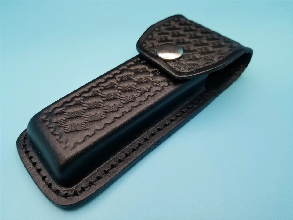 Funda de cuchillo de cuero para un cazador plegable Buck 110 a bolsa de cinturón negro de 5 1/4" Foto 2 de 4