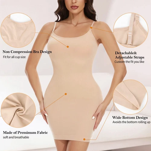 Seamless Shapewear Slips for Under Dresses Women Tummy Control Full Slip Shaper - Picture 5 of 33
