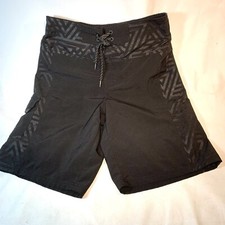 Ocean Current Lines Swim Trunks Board Shorts Mend Size Small Black Patterned