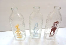 VINTAGE SET OF 3 SMALL SAMUEL CALLET NURSEY RHYMES SMALL MOUTH BABY BOTTLES