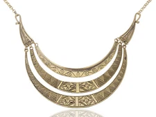 Bronze Tone Egyptian Crescent Moon Shaped Bib Adjustable Necklace Clr