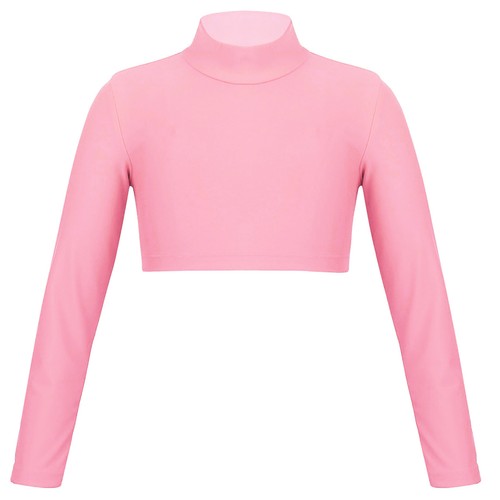 Kids Girls Crop Tops Long Sleeve Turtleneck Shirt Ballet Gymnastics Dancewear - Picture 83 of 265