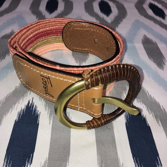 Fossil Women's Size Small Genuine Leather Pink & Tan Woven Belt eBay