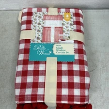 Pioneer Woman Gingham Small Window Curtain Set3Pc Tiers 30"Wx36"L Valance New