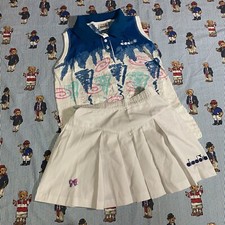 VTG Diadora White Blue 90s Tennis Shirt and Skirt Women s Medium 10 Sleeveless