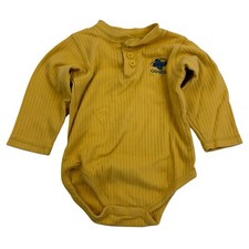 VTG OshKosh B'Gosh Yellow One Piece Bodysuit L/S Embroidered Plane Ribbed Sz 24M