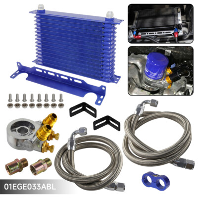 15 Row Thermostat Adaptor Engine Transmission Oil Cooler Kit For Car/Truck