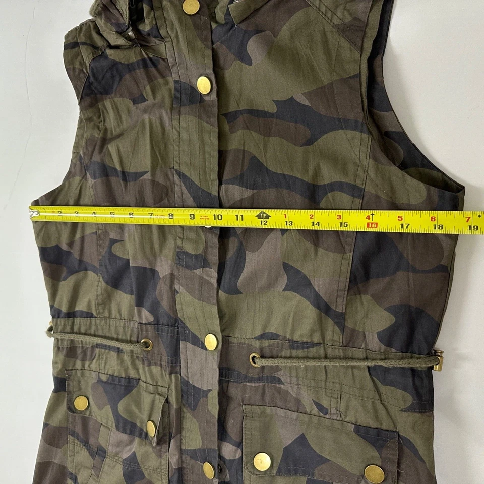 YMI Mujeres Chaleco Capucha Carga Verde Camuflaje 100% Algodón Utilitario Talla S Foto 3 de 4