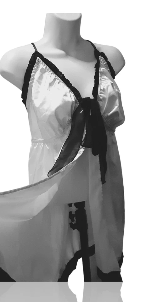 Amowreuse Talla Top de dormir delantero dividido L, blanco/negro. NS-9 Foto 3 de 4