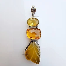 Lemon Onyx With Imperial Topaz & Lemon Quartz Silver Plated Pendant