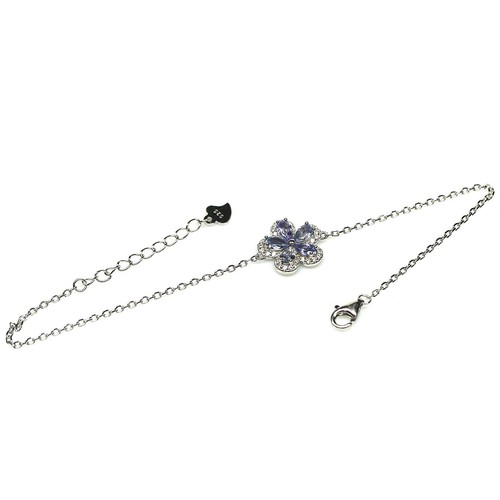 Gemstone Blue Tanzanite & White Zircon Bracelet 8" 925 Silver White Gold - Picture 4 of 5