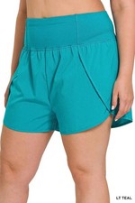 Zenana Plus Size High Waist Blue Zipper Back Pocket Running Shorts