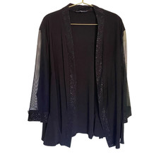R&M Richards Black Open Front Blazer Sheer Sl...