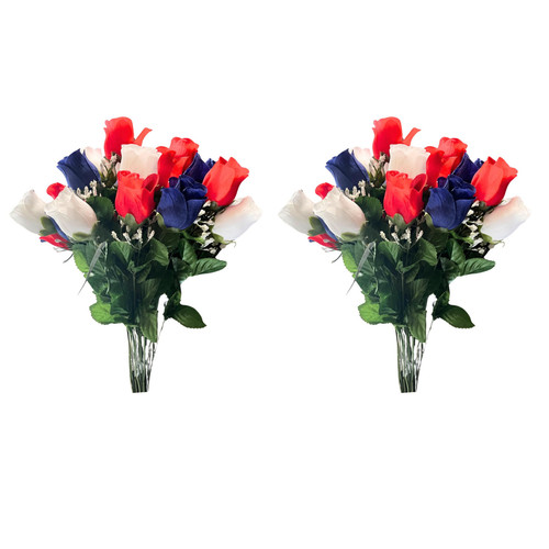 2pcs 14 Stems Artificial Flower Rosebuds Patriotic Memorial Bouquet Cemetery ...