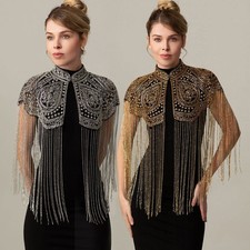 Womens Long Tassel Shawl Fringed Shawl Wraps Sequins Beaded Evening Cape  