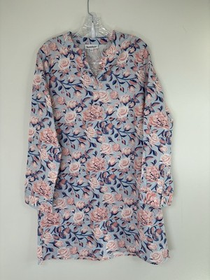 North Style Dress Floral Size Medium Pullover V-Neck Blue/Pink Long Sleeves
