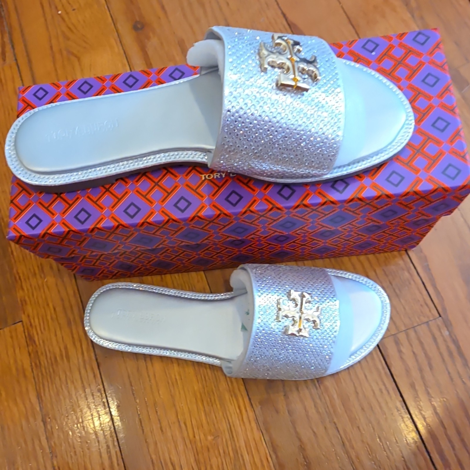 Tory Burch Silver Logo Slide Sandals Women's Size EU 39 Slip On thumbnail 10