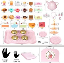 49Pcs Girls Princess Tea Party Set Pretend Play Food Dessert Toys Case Age 3-8