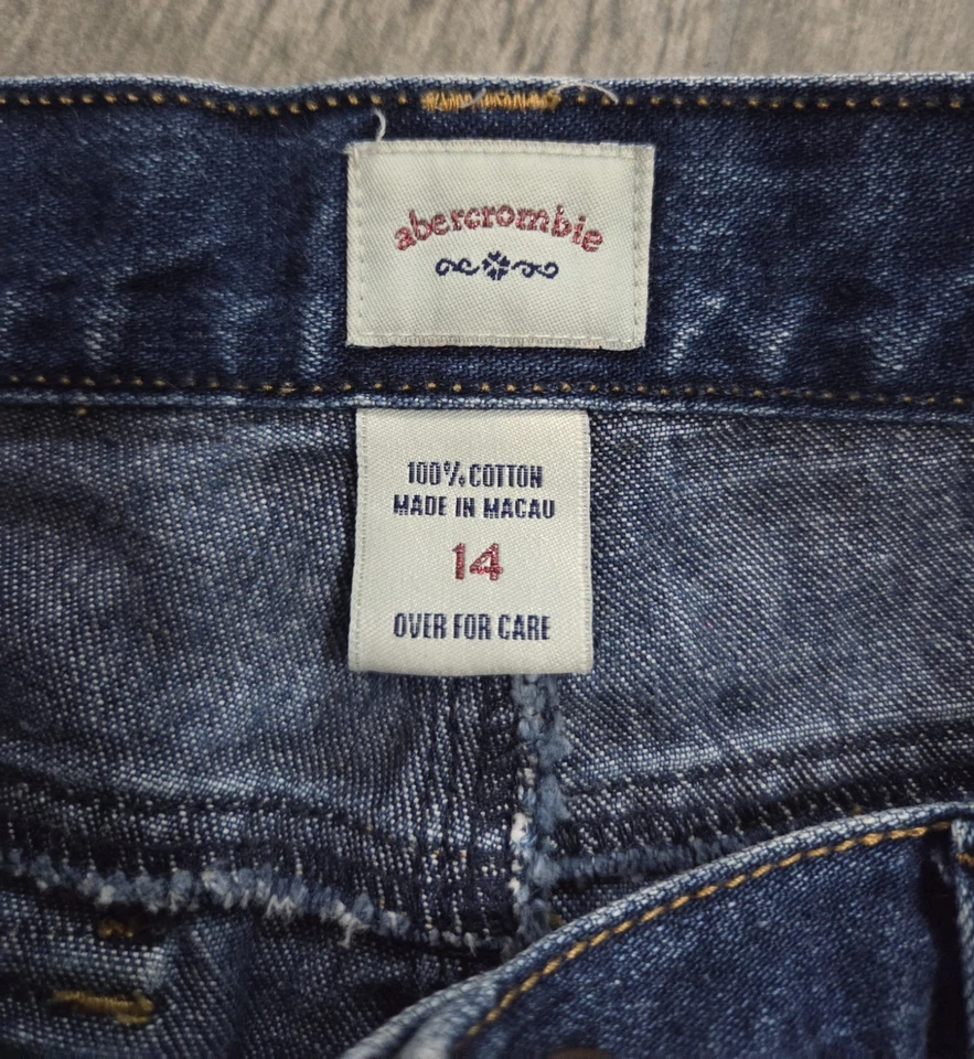 ABERCROMBIE & FITCH 裙蓝色牛仔迷你短口袋 Y2K 90 年代心形女孩 14 码 — 第 2/3 张图片