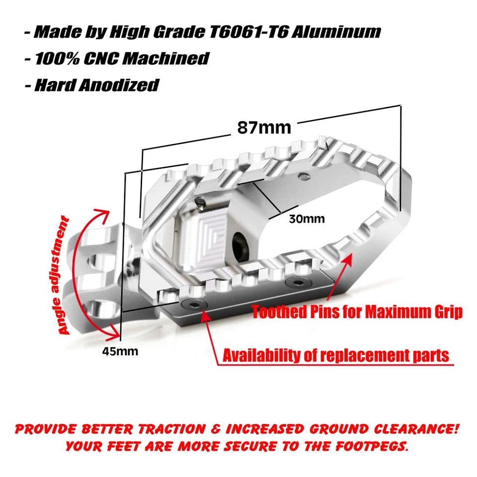 TRC Rider Front Silver Wide Touring Foot Pegs For Kawasaki Ninja 300R 2013-2017 Foto 4 de 4