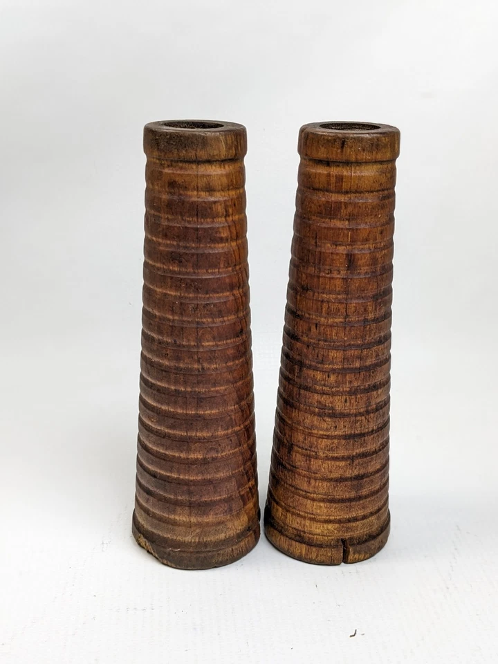 Antique wooden Mill sewing Spools Primitive Bobbin candle holders bud vase 7" - Image 2 of 4