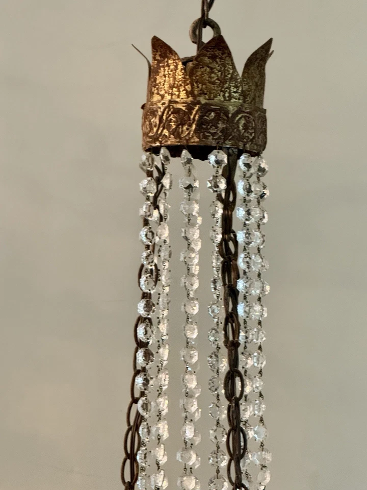 "Candelabro canasta con cuentas de cristal de hierro napolitano francés NIERMANN WEEKS 32"" de ancho" Foto 4 de 4